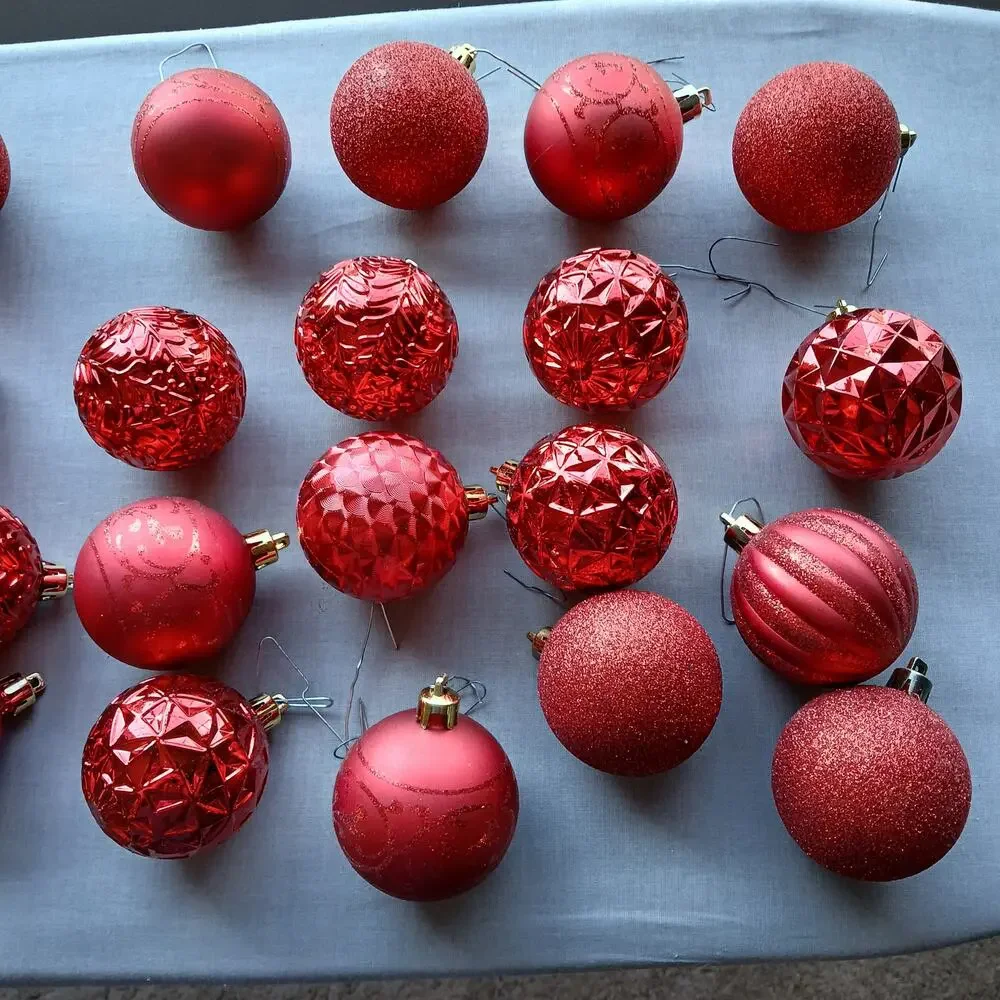 Holiday Time 40 Shatterproof Ball Ornaments red glitter orbs with hooks